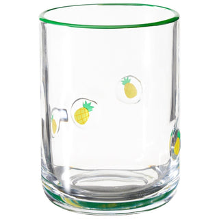 Embossed 410ml Pineapple Summer Fruits Drinks Glass, Green Rim Drinking Glass