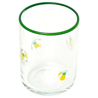 Embossed 410ml Pineapple Summer Fruits Drinks Glass, Green Rim Drinking Glass