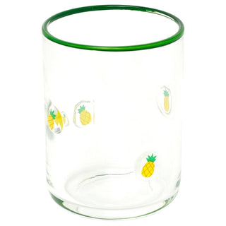 Embossed 410ml Pineapple Summer Fruits Drinks Glass, Green Rim Drinking Glass