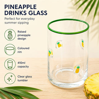 Embossed 410ml Pineapple Summer Fruits Drinks Glass, Green Rim Drinking Glass
