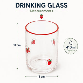 Embossed 410ml Strawberry Summer Fruits Drinks Glass, Red Rim Drinking Glass
