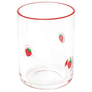 Embossed 410ml Strawberry Summer Fruits Drinks Glass, Red Rim Drinking Glass
