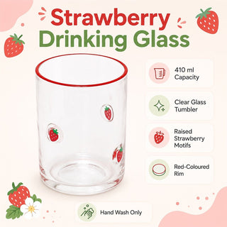 Embossed 410ml Strawberry Summer Fruits Drinks Glass, Red Rim Drinking Glass