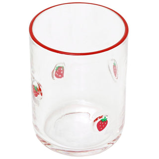 Embossed 410ml Strawberry Summer Fruits Drinks Glass, Red Rim Drinking Glass
