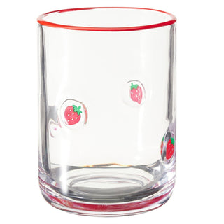 Embossed 410ml Strawberry Summer Fruits Drinks Glass, Red Rim Drinking Glass