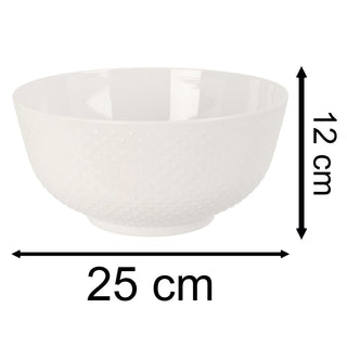 Embossed White Large Salad Bowl | Plastic Serving Bowl for Outdoor Dining - 25cm