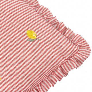 Embroidered Lemon Ruffle Cushion | Red Pinstripe Accent Cushion – 30x50cm