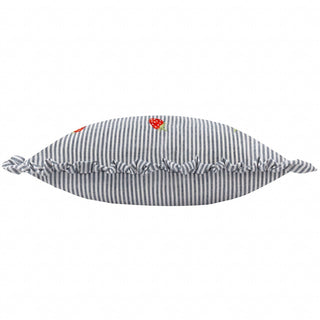 Embroidered Strawberry Ruffle Cushion | Blue Pinstripe Accent Cushion - 30x50cm