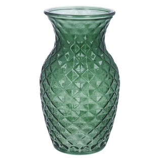 Emerald Green Glass Vase, 19cm Decorative Crystal Cut Faceted Flower Vase