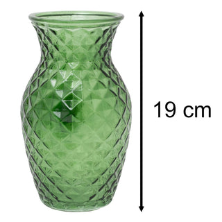 Emerald Green Glass Vase, 19cm Decorative Crystal Cut Faceted Flower Vase