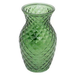 Emerald Green Glass Vase, 19cm Decorative Crystal Cut Faceted Flower Vase