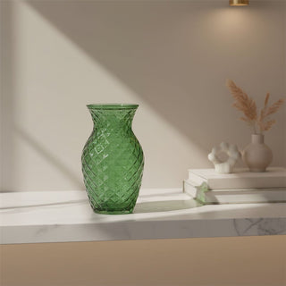 Emerald Green Glass Vase, 19cm Decorative Crystal Cut Faceted Flower Vase