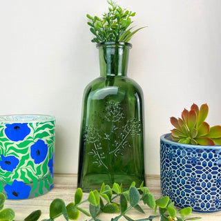 Emerald Green Wildflower Bottle Vase, 19cm Decorative Glass Flower Vase