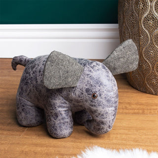 Ernest Elephant Doorstop | Grey Faux Leather Animal Door Stop 28cm - 1.4kg