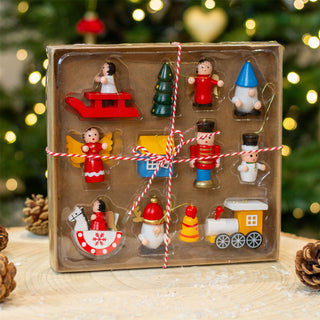 12-Piece Wooden Christmas Tree Ornaments | Traditional Tree Hanging Decorations