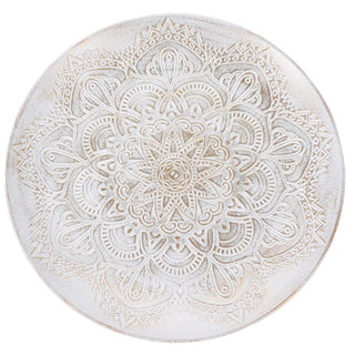 White & Gold Mandala Flower Serving Tray | Rustic Wooden Coffee Table Tray