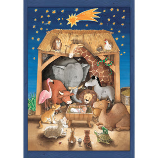 Christmas Advent Calendar Baby Jesus And The Animals | Manger Crib Advent Calendar Traditional Advent Calendar | Picture Advent Calendar Paper Advent Calendar