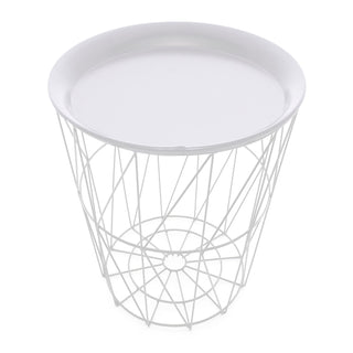 Modern White Wire Side Table Living Room End Tables | Coffee End Side Table With - Lift Off Tray Top | Occasional Pedestal Table Bedside Tables