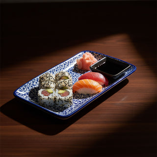 Rectangular Plate, 19cm Blue and White Floral Ceramic Serving Plate