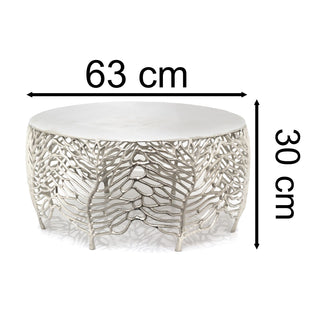 Elegant Large Round Silver Leaf Coffee Table Aluminium Living Room Table - 63cm