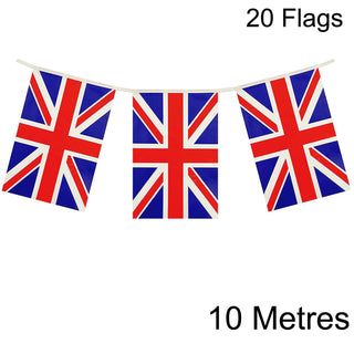 10m Union Jack Bunting British Flag Square Bunting | 20 Flags Union Jack Bunting | Queens Platinum Jubilee Bunting Party Bunting