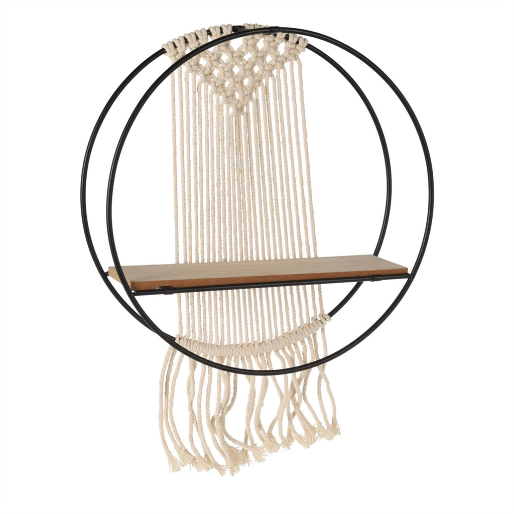 Black Metal And Macrame Round Wall Shelf | Wall Mounted Display Shelf ...