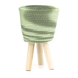 Set Of 2 Green Woven Basket Plant Pot | Indoor Planter With Legs | Flower Basket Cache Pots