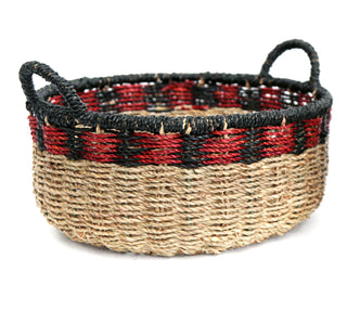 Stunning Set Of 2 Black and Red Storage Baskets ~ Small Woven Seagrass Basket