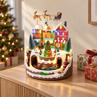 Musical Christmas Village, Illuminated Toy Shop with Train, Sleigh & 8 Melodies