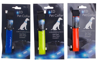 Light Up LED Flashing Dog Pet Collar With 3 Lighting Options For Safety Visibility - Colour Varies