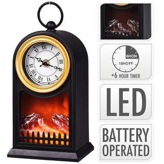 LED Fireplace Lantern Mantle Clock | Battery Operated Lamp | Decorative Lights Hanging Ornaments