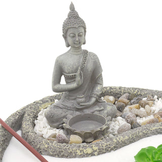Yin Yang Round Buddha Zen Garden Set | Miniature Desktop Zen Garden Buddha Tealight Candle Holder | Buddha Ornaments Buddha Statue Spiritual Decor - 26cm