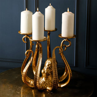 Antique Style Gold Metal Octopus Candle Holder | Extra Large Candlestick - 32cm