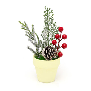 Christmas Berries Artificial Arrangement With Planter | Faux Snowy Christmas Foliage In Plant Pot | Faux Christmas Flora Potted Plants - Design Varies One Supplied