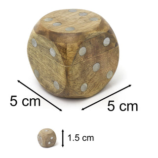 Set Of 5 Wooden Die In Dice Shaped Case | Five Piece Dice Game Set Storage Case