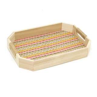 34cm Kasbah Multicolour Weave Rectangle Tray | Boho Wooden Tray With Handles | Kitchen Tea Coffee Tray Breakfast Tray