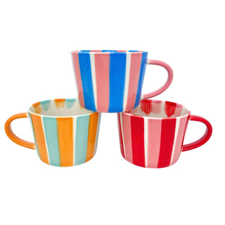 Hand Painted Candy Stripe Mug 300ml Red & Pink Fine China Tea Coffee Cup