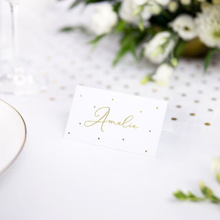 Pack Of 10 Gold Polka Wedding Place Cards | Wedding Table Name Cards | Small Tent Cards Place Name Cards