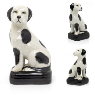 Vintage Style Porcelain Dalmatian Dog Ornament On Stand | Retro Animal Figurine Dog Statue Sculpture | Black And White Dog Statue - Design Varies One Supplied