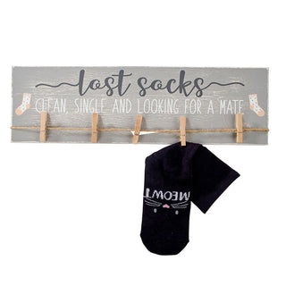 Humorous Lonely Socks Wooden Sign Plaque With Pegs - Lost Sock Organiser