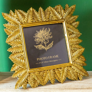 4x4 Vintage Gold Tone Palm Leaf Photo Frame | Resin Antique Style Picture Frame
