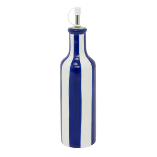Striped Cruet Bottle, 26cm Ceramic Blue White Oil Pourer, 450ml Refillable Spout