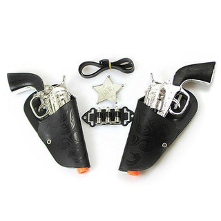 Kids Wild West Cowboy Sheriff Set | Role Play Dress Up Twin Holster Toy Guns | Children's Fancy Dress Accessories