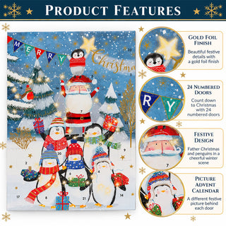 Penguin Tree Christmas Advent Calendar, 41cm Father Christmas & Penguins