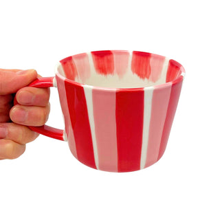 Hand Painted Candy Stripe Mug 300ml Red & Pink Fine China Tea Coffee Cup