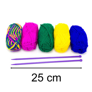 Knitting Kit 5 Multicolour Yarn Balls With 2 Needles, Beginner Knitting Set