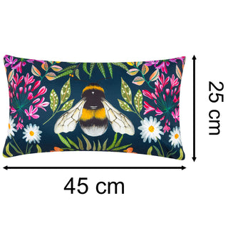 Floral Bee Outdoor Cushion | Waterproof Garden Bee Scatter Cushion - 47x27cm