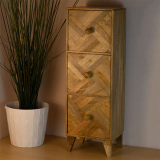 3 Drawer Marquet Cabinet | Mango Wood Bedside Table 3 Drawer Side Storage Unit