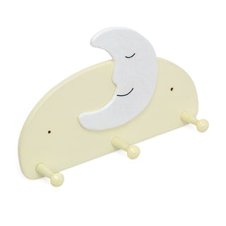 Children's Moon Coat Rack | Kids Wall Mounted Wooden Coat Hooks 3 Coat Pegs