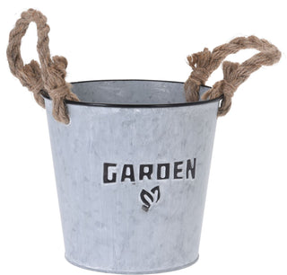 Silver Washed Round Garden Zinc Bucket Planter Windowsill Herb Box with Rope Handles